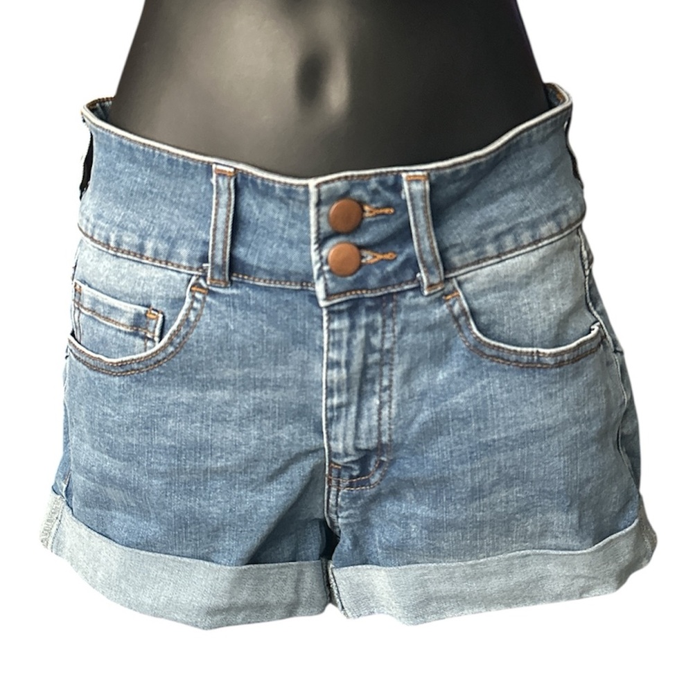 FASHION NOVA High-Rise Blue Rolled Hem Denim Shorts